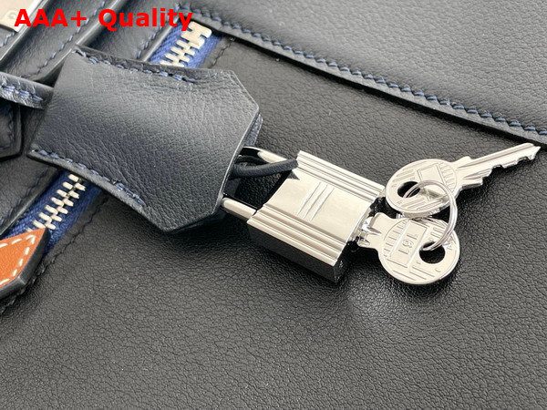 Hermes Birkin 30 in Swift Calfskin Contrast Color Navy Blue and Tan Replica