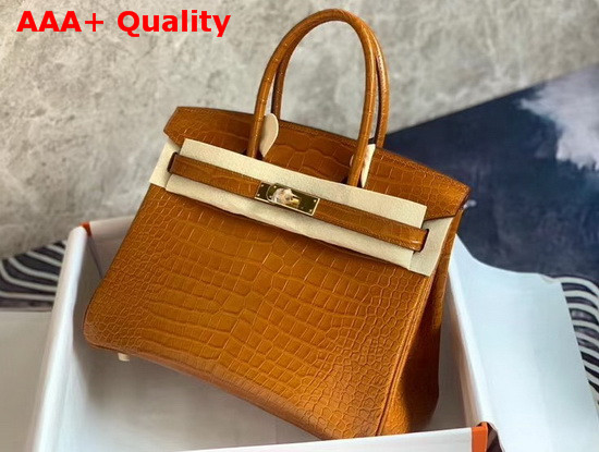 Hermes Birkin 30 in Tan Crocodile Embossed Calfskin Replica