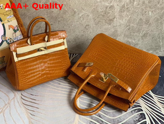 Hermes Birkin 30 in Tan Crocodile Embossed Calfskin Replica