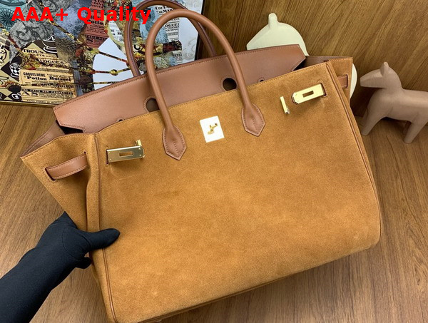 Hermes Birkin 40 Brown Suede and Swift Calfskin Replica