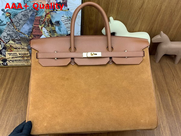 Hermes Birkin 40 Brown Suede and Swift Calfskin Replica