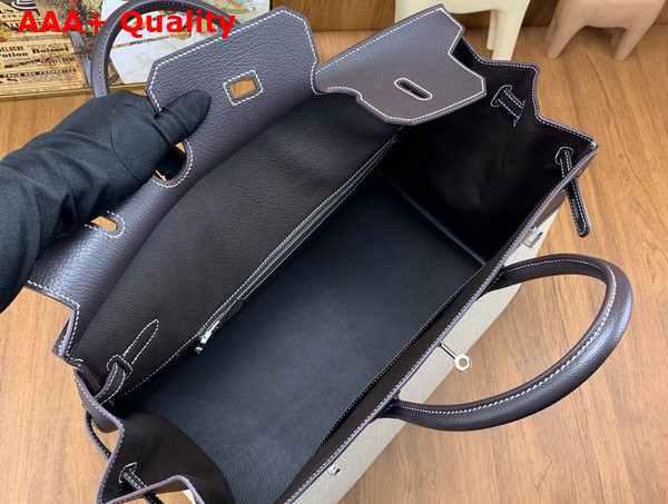 Hermes Birkin 40 Canvas and Goatskin Natural and Dark Coffee Replica