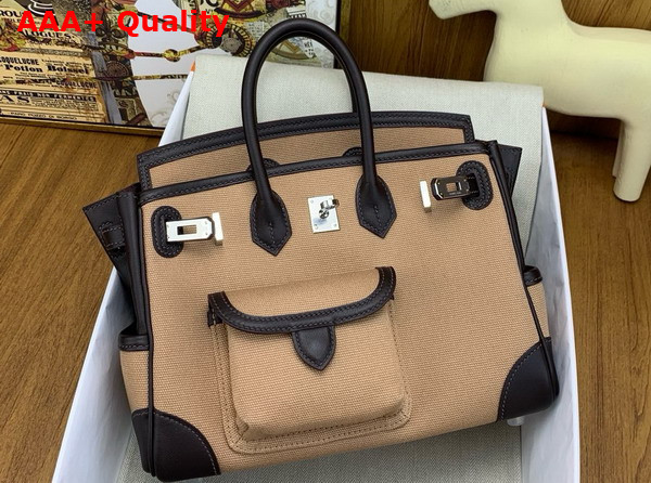 Hermes Birkin Cargo 25cm Dark Beige Canvas and Swift Calfskin Replica
