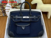 Hermes Birkin Cargo Bag 25cm Deep Blue Canvas and Black Swift Calfskin Replica
