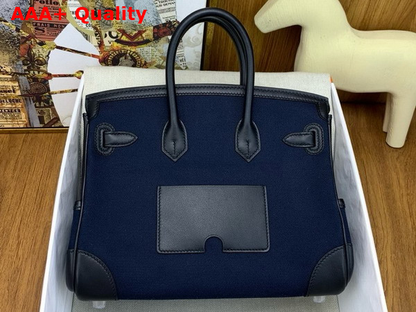 Hermes Birkin Cargo Bag 25cm Deep Blue Canvas and Black Swift Calfskin Replica