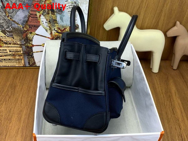 Hermes Birkin Cargo Bag 25cm Deep Blue Canvas and Black Swift Calfskin Replica