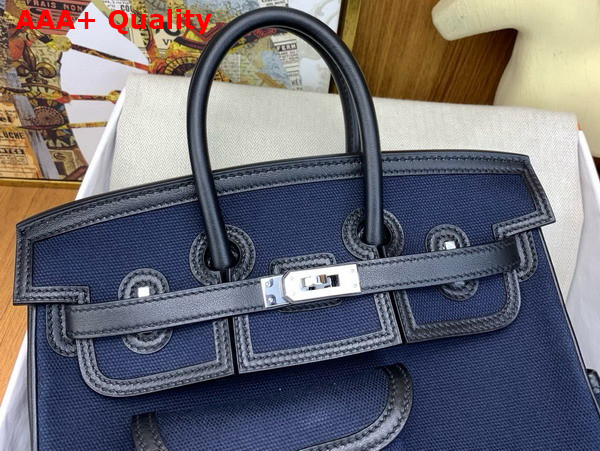 Hermes Birkin Cargo Bag 25cm Deep Blue Canvas and Black Swift Calfskin Replica