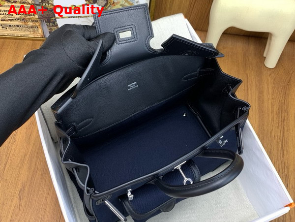 Hermes Birkin Cargo Bag 25cm Deep Blue Canvas and Black Swift Calfskin Replica