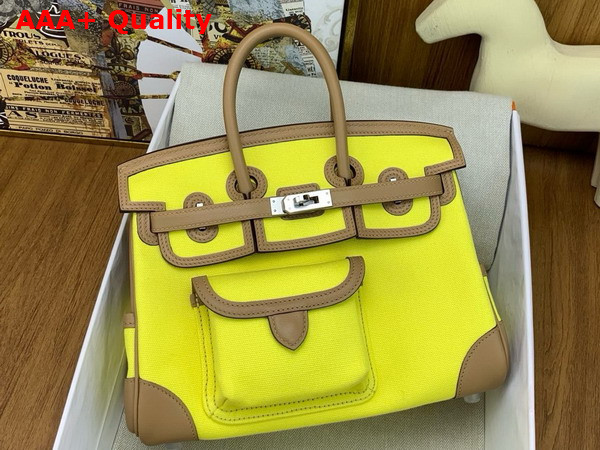 Hermes Birkin Cargo Bag 25cm Lemon Canvas and Oat Milk Swift Calfskin Replica