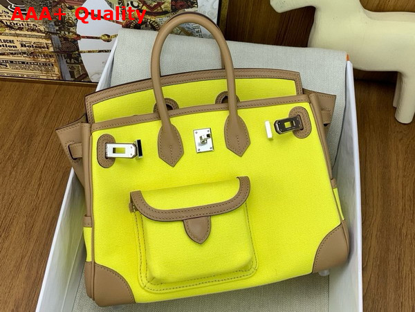 Hermes Birkin Cargo Bag 25cm Lemon Canvas and Oat Milk Swift Calfskin Replica