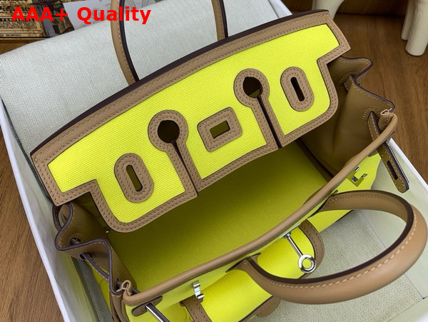 Hermes Birkin Cargo Bag 25cm Lemon Canvas and Oat Milk Swift Calfskin Replica