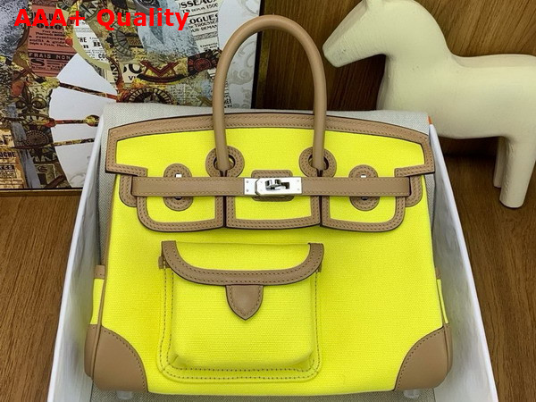 Hermes Birkin Cargo Bag 25cm Lemon Canvas and Oat Milk Swift Calfskin Replica