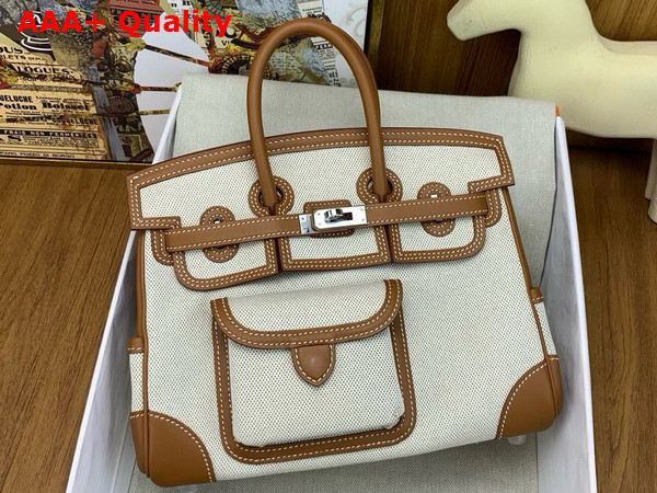 Hermes Birkin Cargo Bag 25cm Natural Canvas and Gold Brown Swift Calfskin Replica