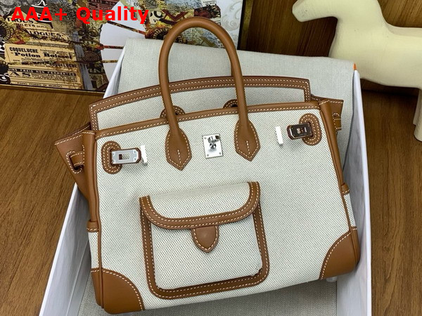 Hermes Birkin Cargo Bag 25cm Natural Canvas and Gold Brown Swift Calfskin Replica
