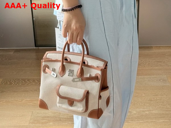 Hermes Birkin Cargo Bag 25cm Natural Canvas and Gold Brown Swift Calfskin Replica