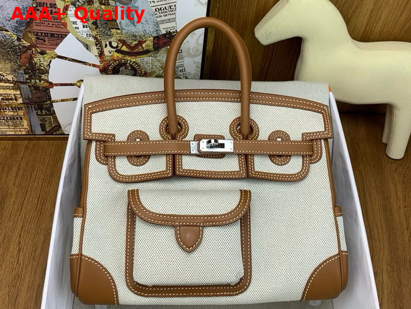 Hermes Birkin Cargo Bag 25cm Natural Canvas and Gold Brown Swift Calfskin Replica