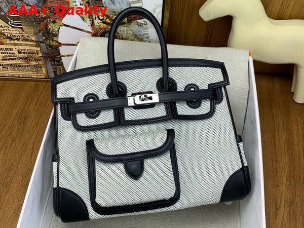 Hermes Birkin Cargo Bag 25cm Prunoir and Noir H Canvas and Swift Calfskin Replica