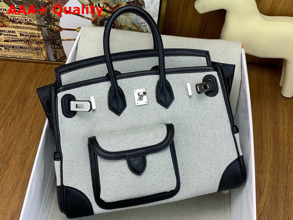 Hermes Birkin Cargo Bag 25cm Prunoir and Noir H Canvas and Swift Calfskin Replica
