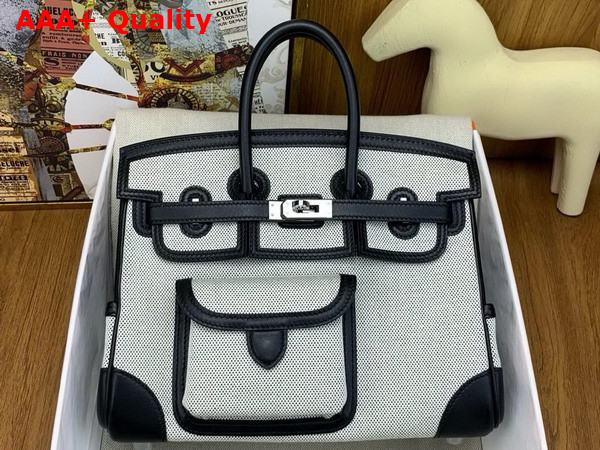 Hermes Birkin Cargo Bag 25cm Prunoir and Noir H Canvas and Swift Calfskin Replica