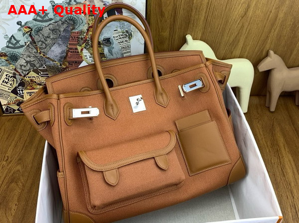 Hermes Birkin Cargo Bag 35cm Gold Canvas and Swift Calfskin Replica