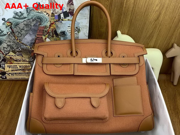 Hermes Birkin Cargo Bag 35cm Gold Canvas and Swift Calfskin Replica