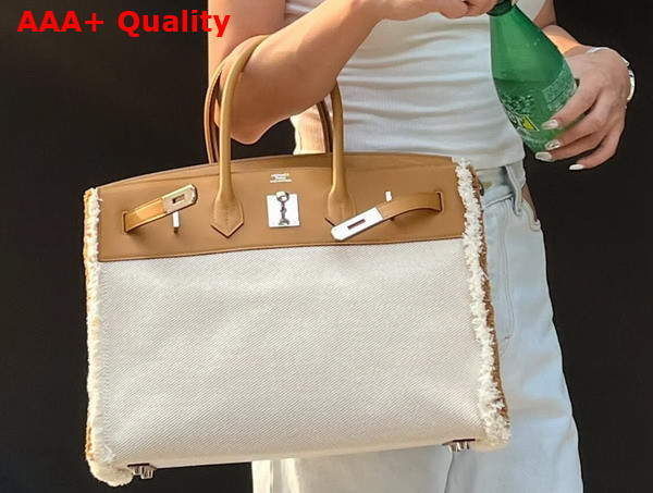 Hermes Birkin Fray Fray Bag 35 in Natural H Canvas and Swift Calfskin Replica