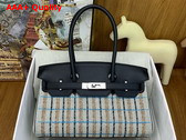 Hermes Birkin Shoulder Bag in Check Canvas and Noir Swift Calfskin Replica