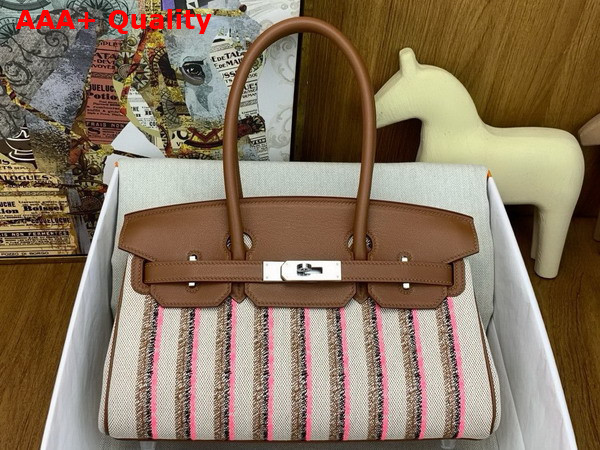 Hermes Birkin Shoulder Bag in Striped Canvas and Swift Calfskin Replica