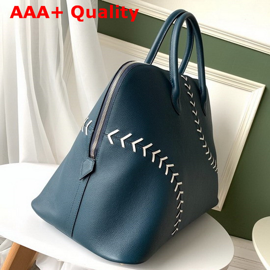 Hermes Bolide 1923 45 Basebal Bag Bleu de Malte Blanc Hand Stitching Replica