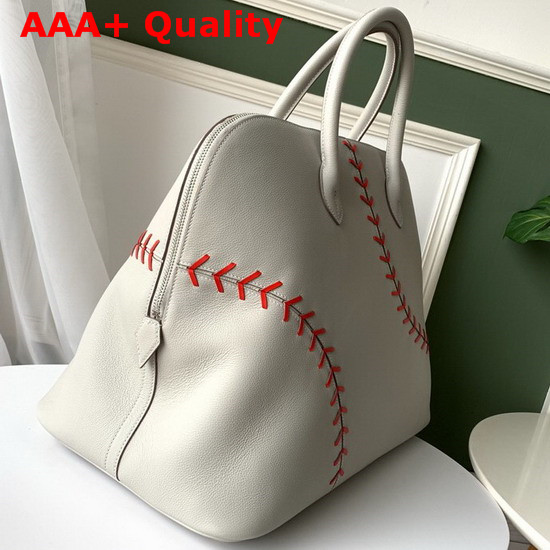 Hermes Bolide 1923 45 Basebal Bag Gris Perle Rouge Casaque Hand Stitching Replica