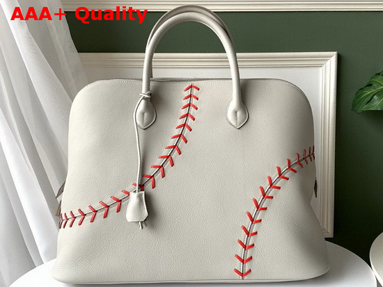 Hermes Bolide 1923 45 Basebal Bag Gris Perle Rouge Casaque Hand Stitching Replica