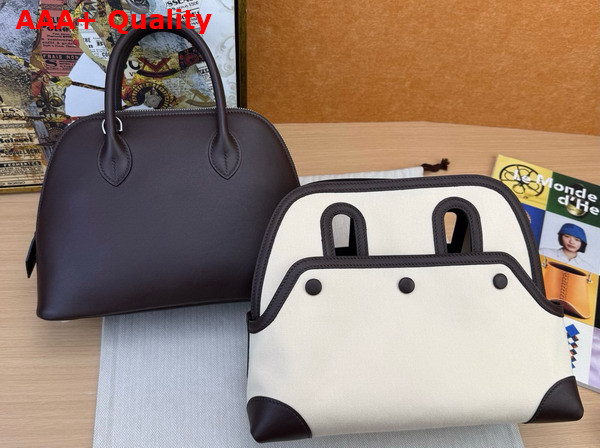 Hermes Bolide 25 Bag in Natural Cotton Canvas and Swift Calfskin Replica