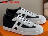 Hermes Boomerang Sneaker Black and Light Gray Epsom Calfskin and Suede Calfskin Replica