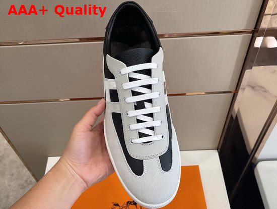 Hermes Boomerang Sneaker Black and Light Gray Epsom Calfskin and Suede Calfskin Replica