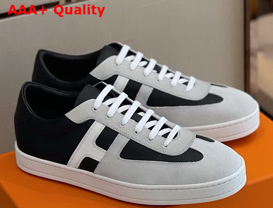 Hermes Boomerang Sneaker Black and Light Gray Epsom Calfskin and Suede Calfskin Replica
