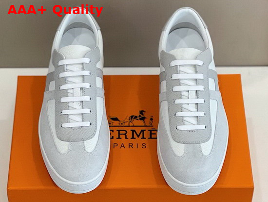 Hermes Boomerang Sneaker White and Light Gray Epsom Calfskin and Suede Calfskin Replica
