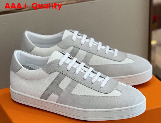 Hermes Boomerang Sneaker White and Light Gray Epsom Calfskin and Suede Calfskin Replica