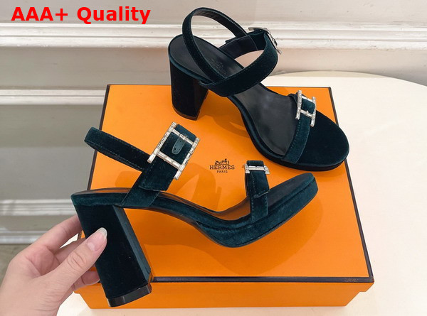 Hermes Bossa Sandal in Emerald Green Velvet Replica