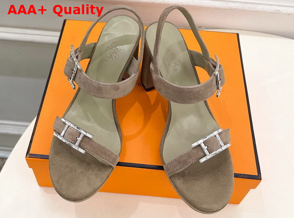 Hermes Bossa Sandal in Taupe Suede Calfskin Replica