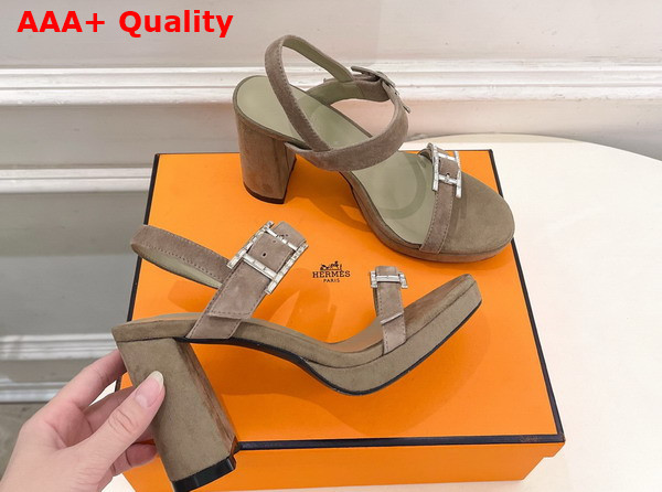Hermes Bossa Sandal in Taupe Suede Calfskin Replica