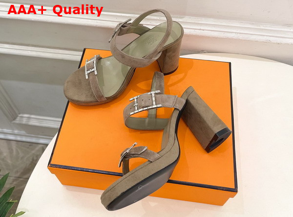 Hermes Bossa Sandal in Taupe Suede Calfskin Replica