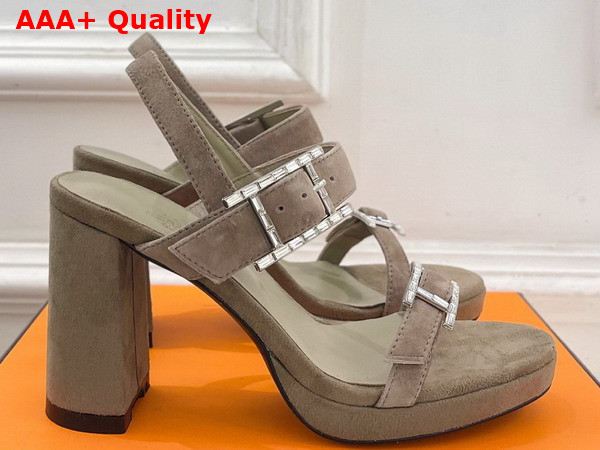 Hermes Bossa Sandal in Taupe Suede Calfskin Replica