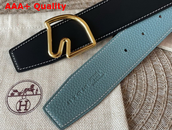 Hermes Boucle De Ceinture Tete De Cheval Cuir de Ceinture Reversible 38mm Belt Bleu Indigo Bleu Atoll Replica