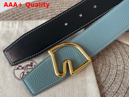 Hermes Boucle De Ceinture Tete De Cheval Cuir de Ceinture Reversible 38mm Belt Bleu Indigo Bleu Atoll Replica