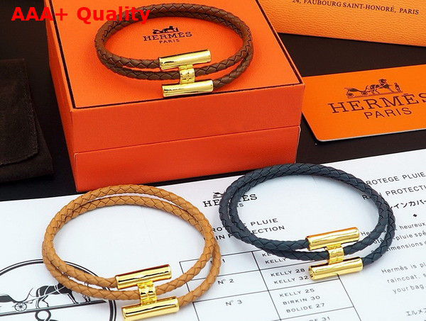 Hermes Bracelet Tournis Tresse Tan Leahter Replica