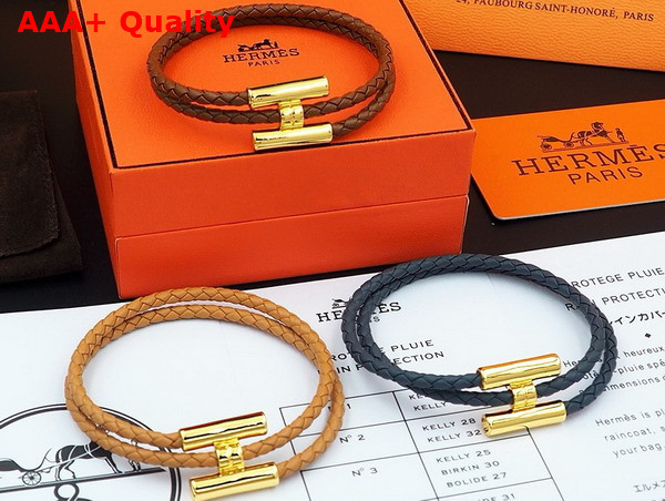 Hermes Bracelet Tournis Tresse Yellow Leahter Replica