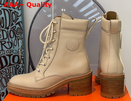 Hermes Bridge Ankle Boot in Beige Calfskin Replica