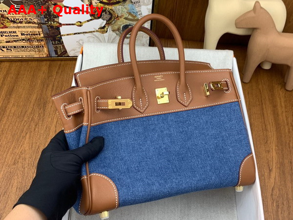 Hermes Birkin 25 Blue Denim and Brown Swift Calfskin Replica