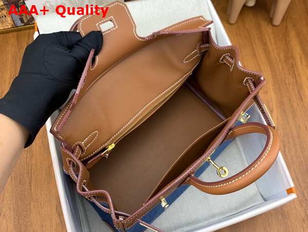 Hermes Birkin 25 Blue Denim and Brown Swift Calfskin Replica