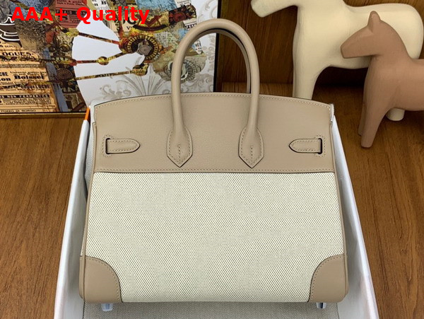 Hermes Birkin 25 Natural Canvas and Light Grey Swift Calfskin Replica